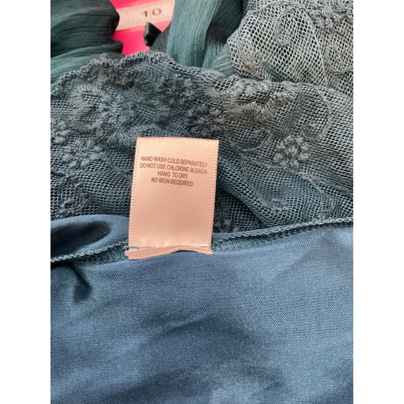 American Glamour Badgley Mischka Womens Tunic Top Sz 2X Teal Lace Flowy Boho - Picture 7 of 10